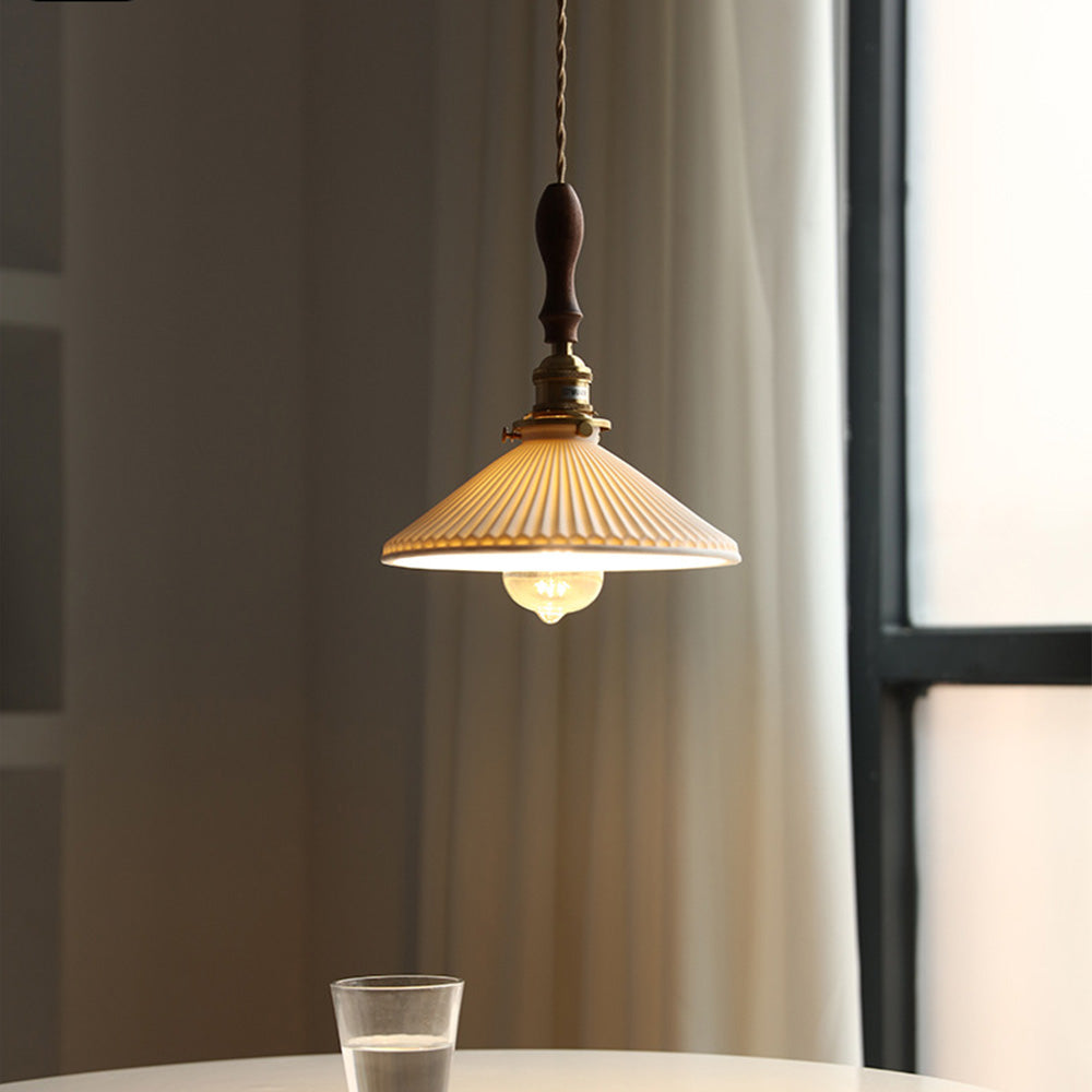 Retro Pleated Ceiling Pendant Light in Modern Ceramics