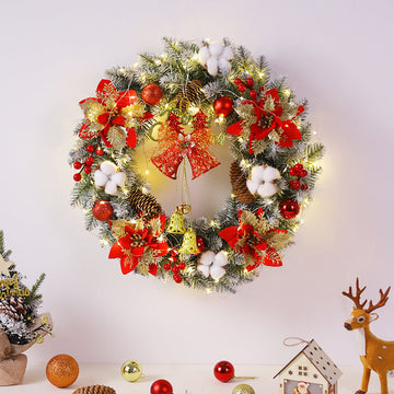 Christmas Wreath Ornament Featuring LED Lights and Bell Ball