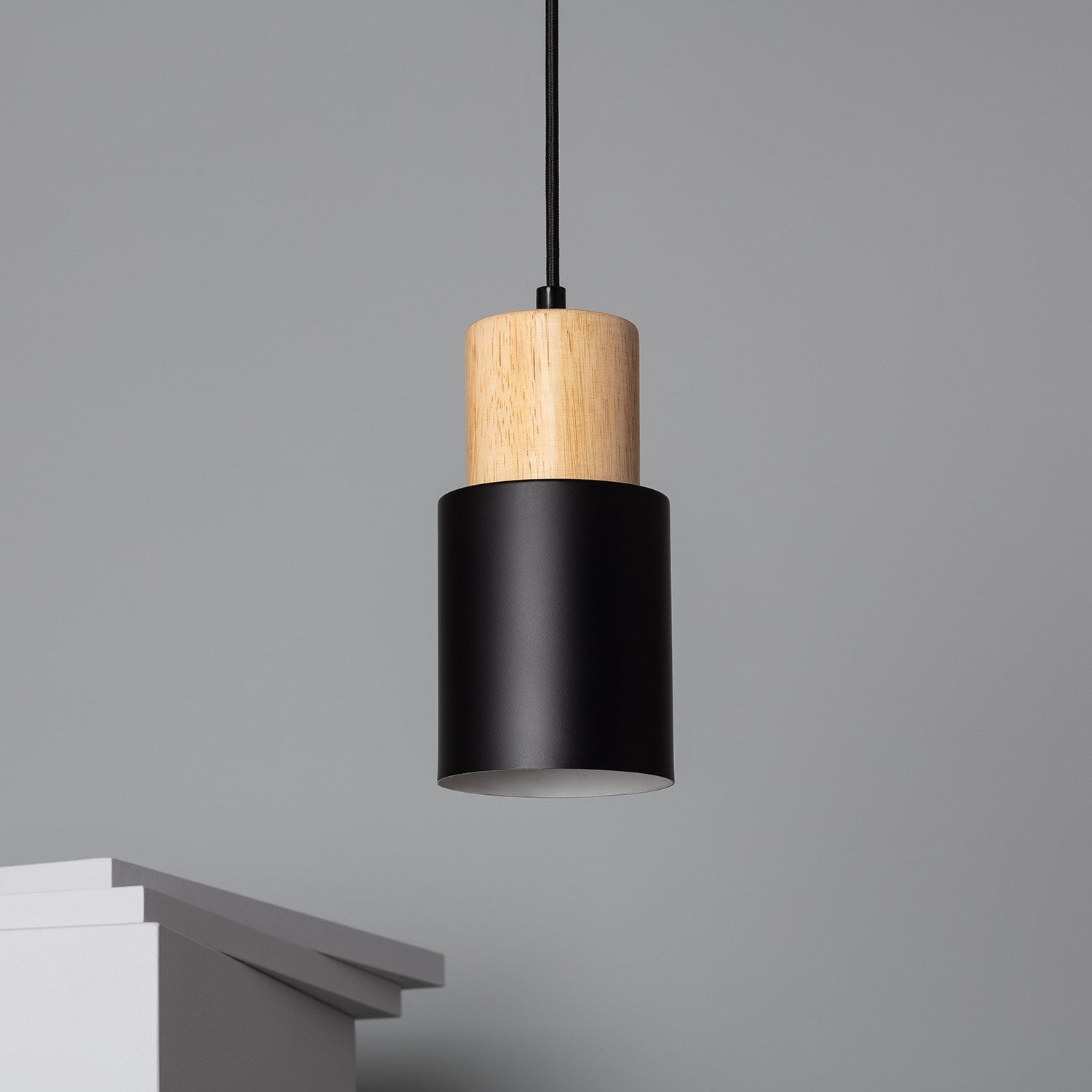 Pendant Light Modern Wood Black Cylinder Fixture