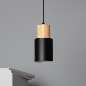 Pendant Light Modern Wood Black Cylinder Fixture