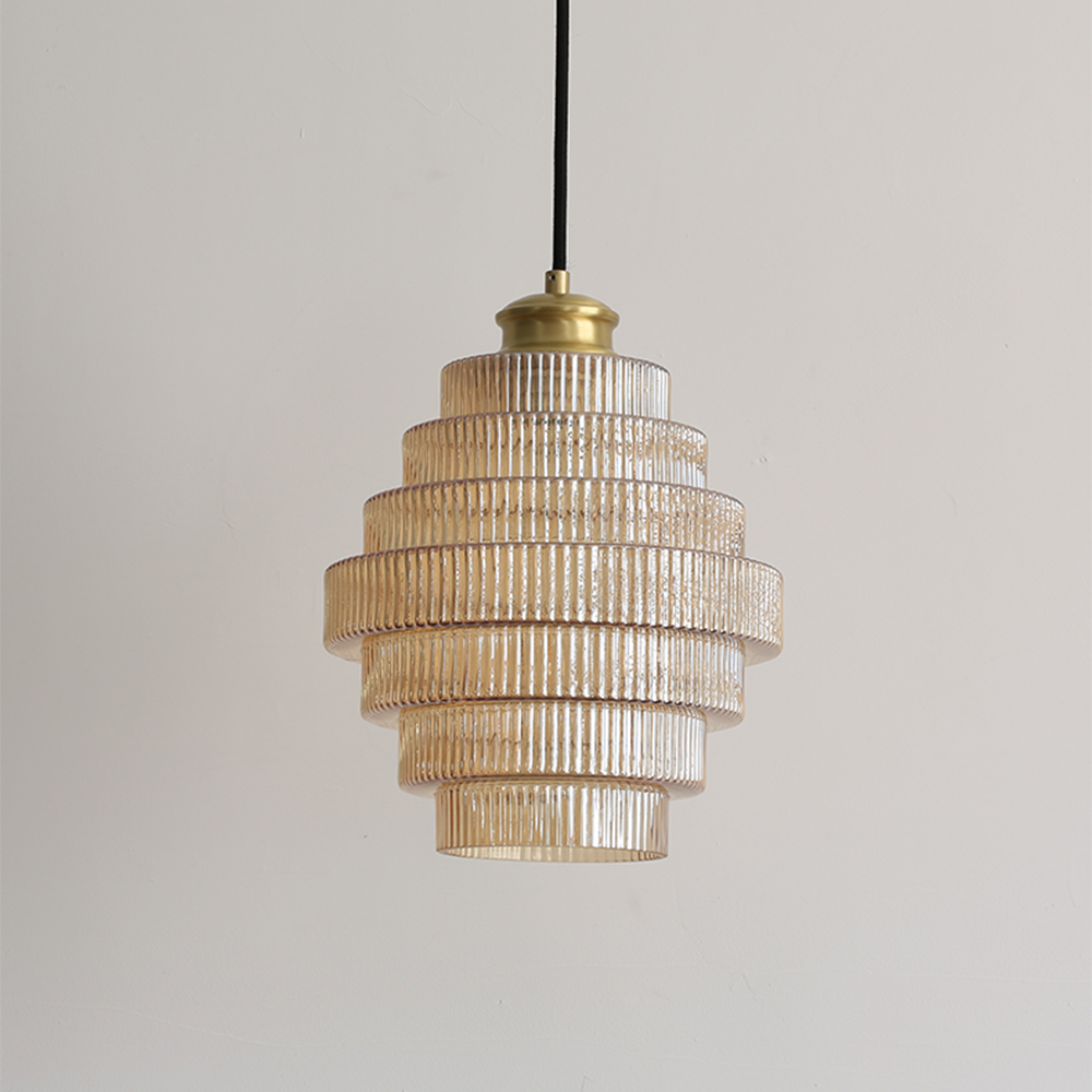 Stripped Glass Brass Pendant Light Antique