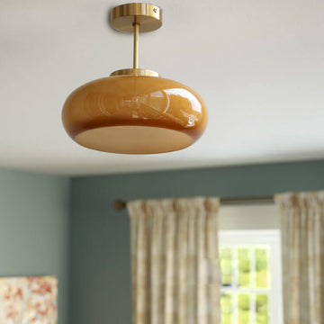 Ceiling Light Vintage Glass Amber Semi Flush