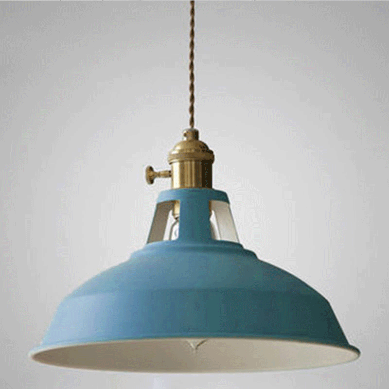 Industrial Brass Pendant Light with Cyan Shade
