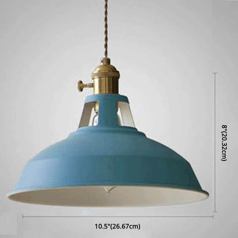 Industrial Brass Pendant Light with Cyan Shade