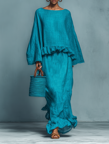 Minimalist Linen Blend Blouse and Straight Skirt Set