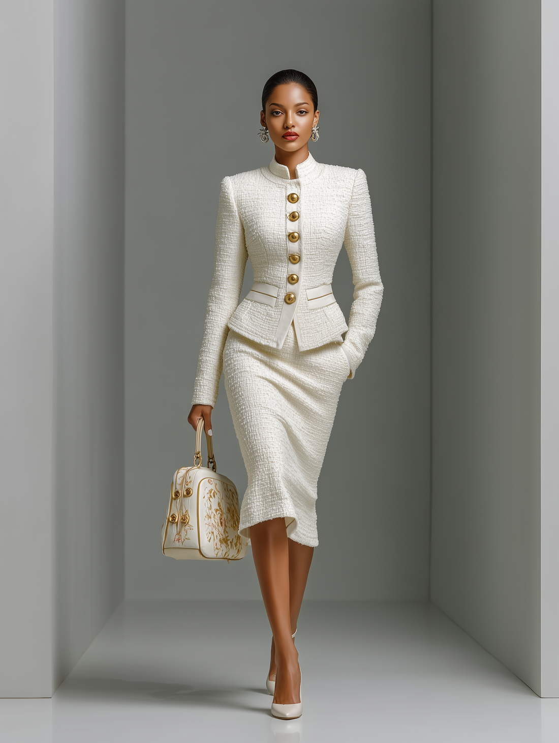 White Tweed Business Set in Chanel-style for Women