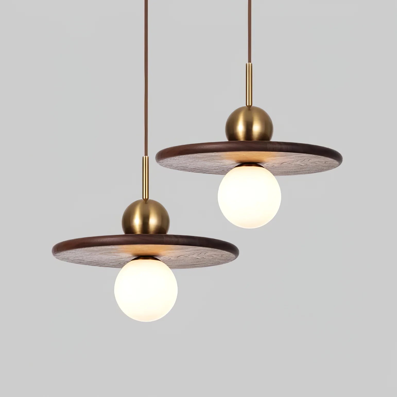Round Creative Pendant Lamp in Walnut Flying Saucer
