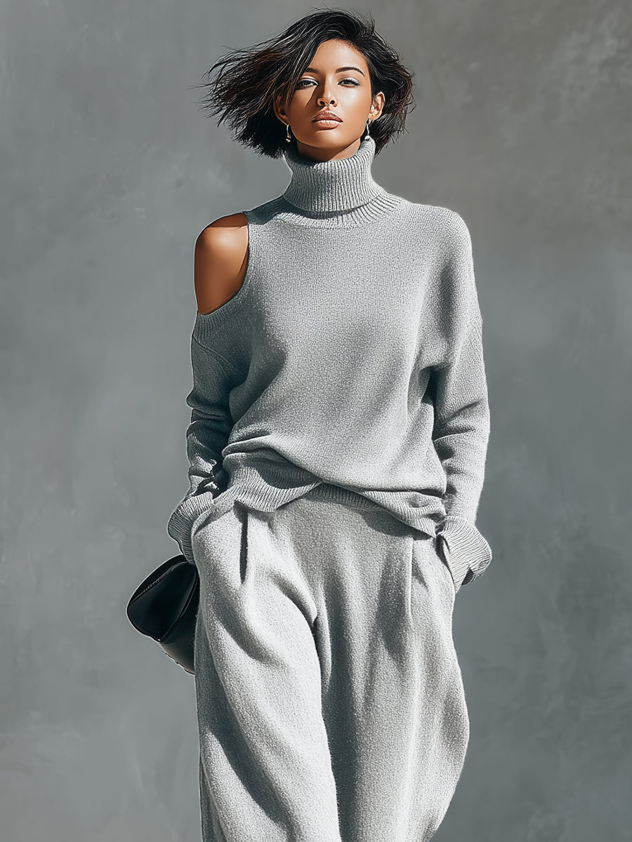 One-shoulder Cut-out Modern Knit-Blend Set