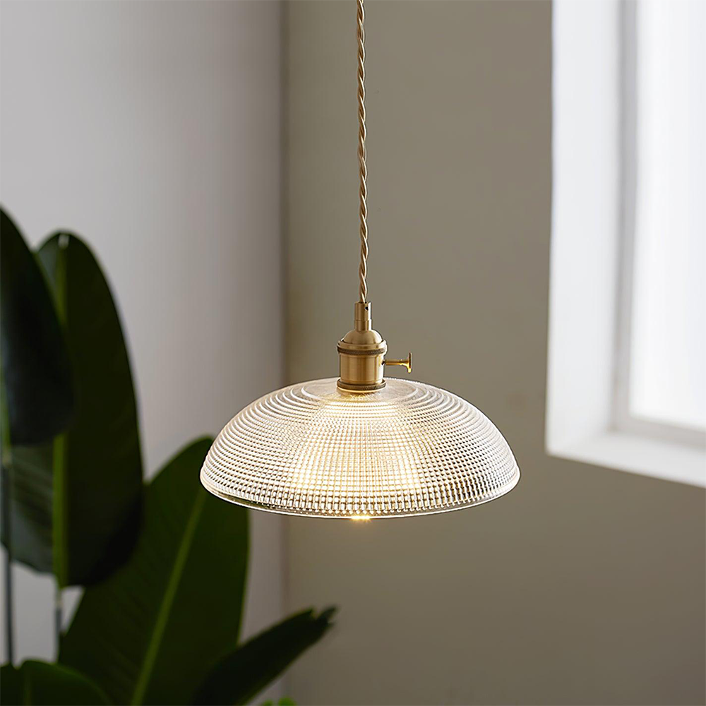 Ribbed Glass Pendant Light Vintage INS