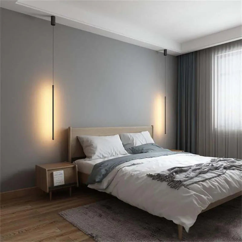 Pendant Light Slim Black Metal Bedroom Lamp