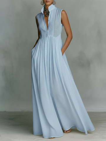 Minimalist Sleeveless Maxi Dress in Cotton-linen Blend