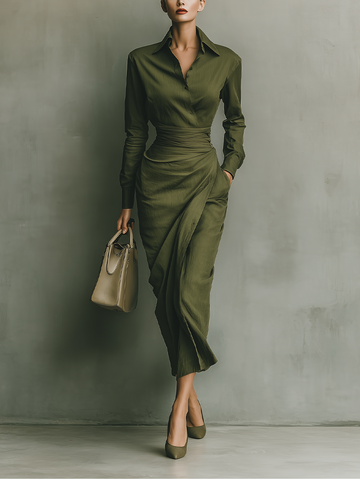 Army Green Cotton Blended Maxi Dress