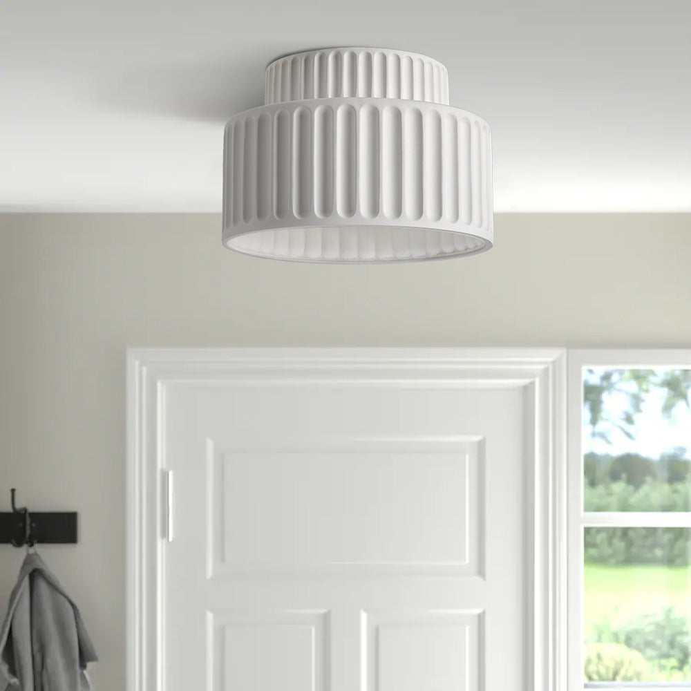 1-Light Vintage Drum Semi Flush Mount Ceiling Lamp in Cream Style