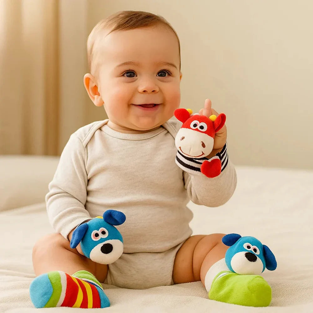 Infant Sensory Toy Set Baby Rattle Socks Wristband