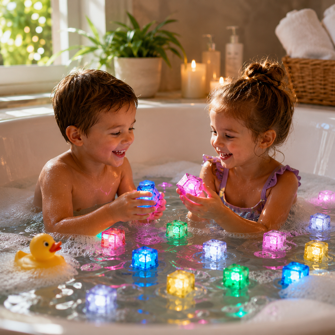Colorful Waterproof Light Up Bath Toys Cubes