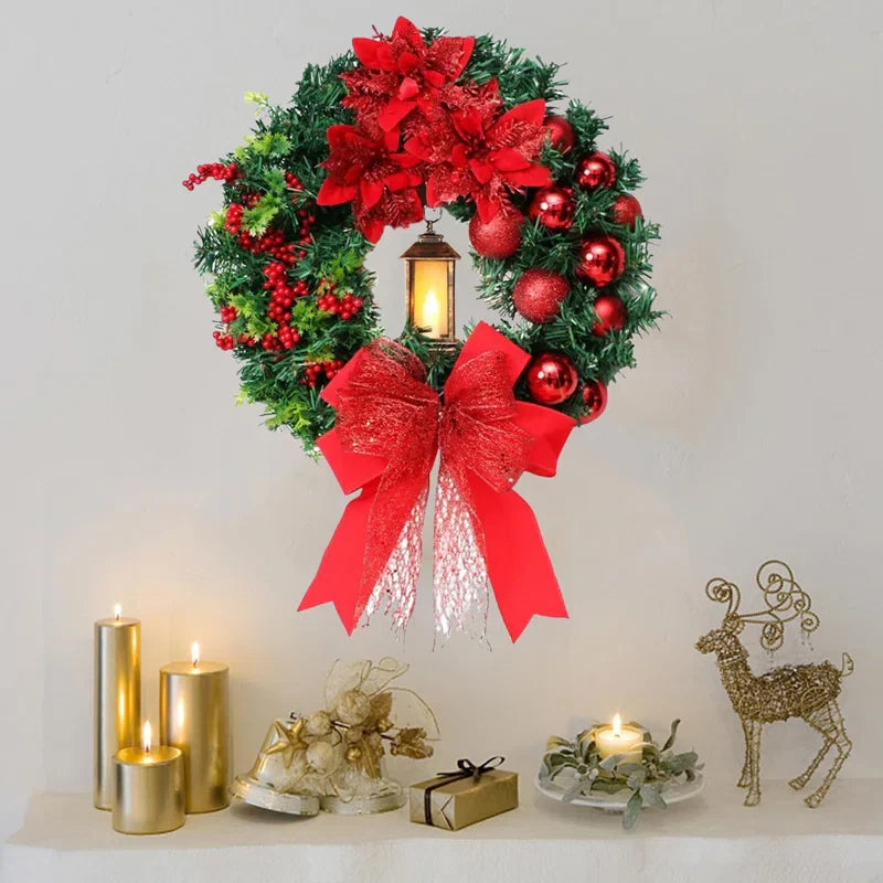 Red Christmas Wreath Ornament With LED Lights