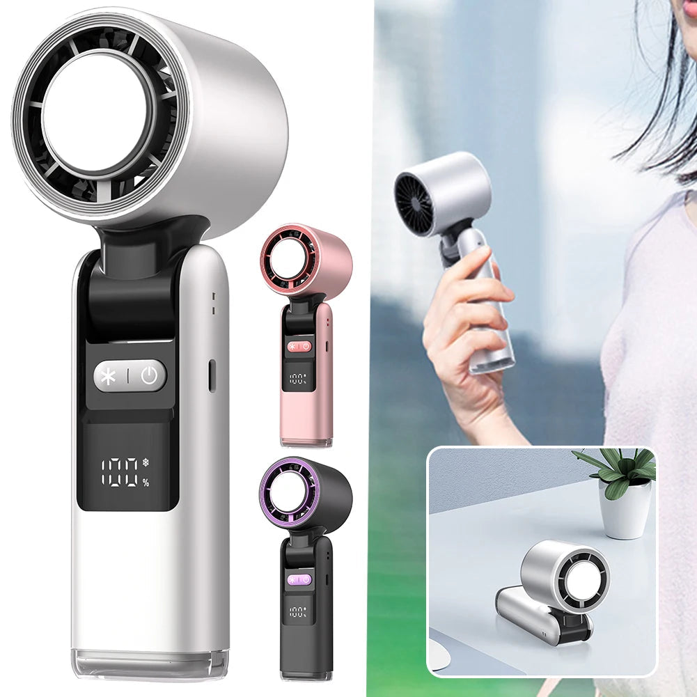 Cooliak Mini hand fan | 100 wind turbines & digital display | Foldable & USB load bar | 4000mAh battery