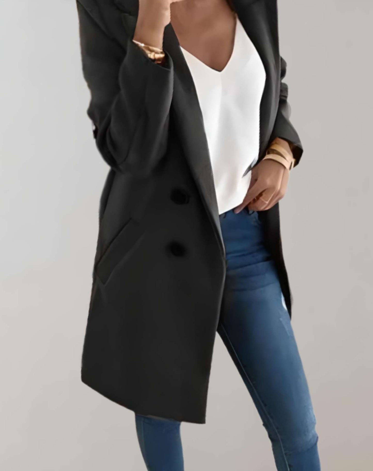 Nina - Manteau long boutonné bien ajusté