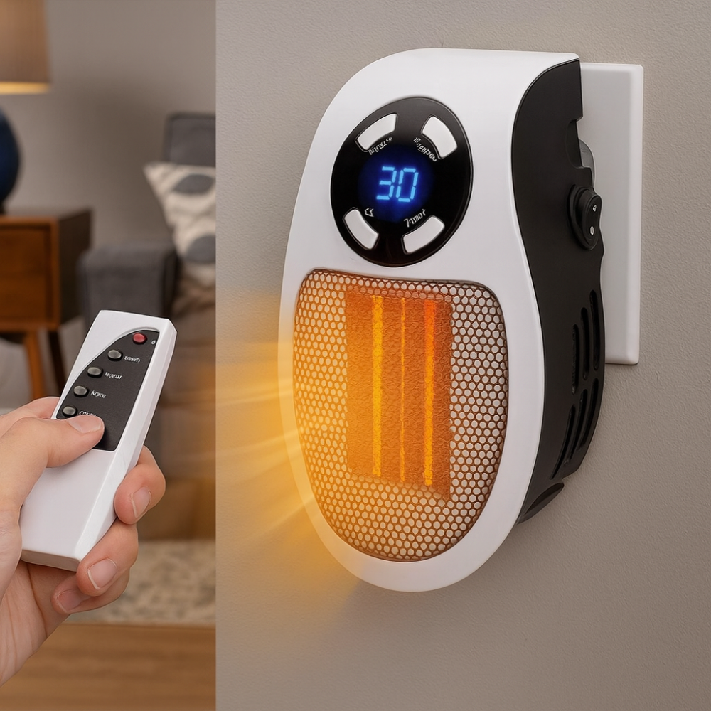 Electric Space Heater Plug-In Mini Wall Heater Remote Control