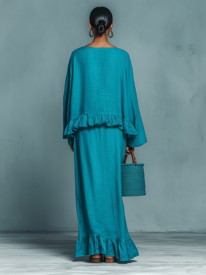Minimalist Linen Blend Blouse and Straight Skirt Set