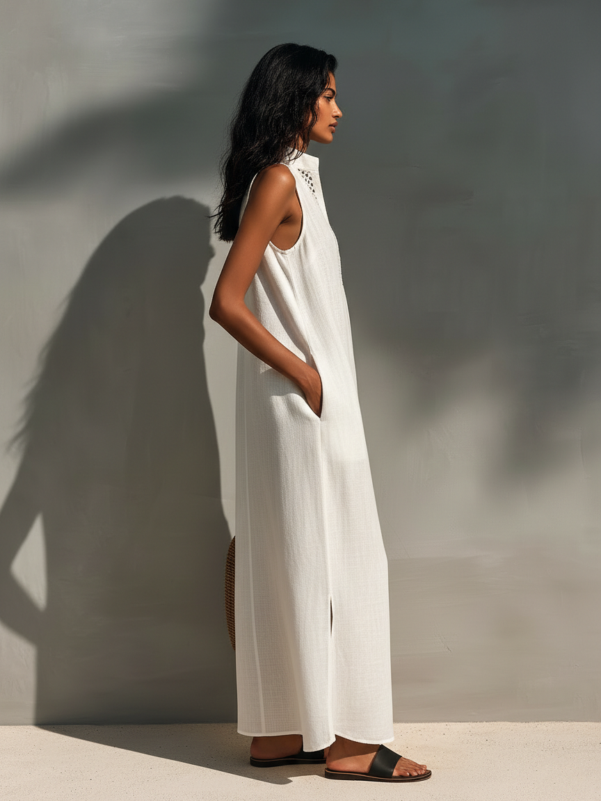 Minimalist Sleeveless Maxi Dress With Cutout Neckline