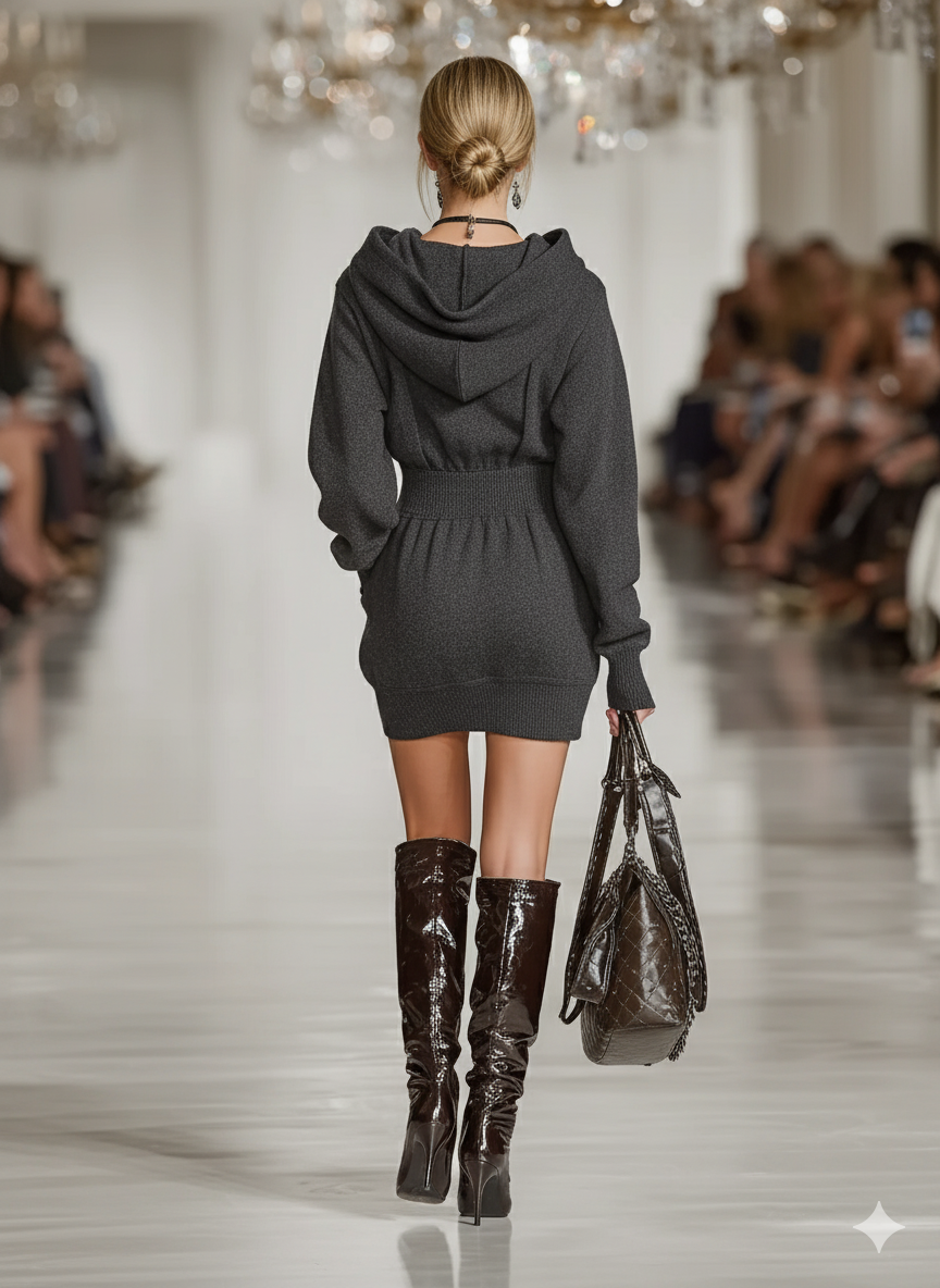Minimalist Sports Hooded Waist Mini Dress