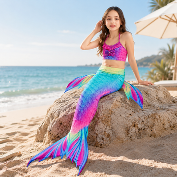 Mermaid Swimsuit Three Piece Costume Set for Girls