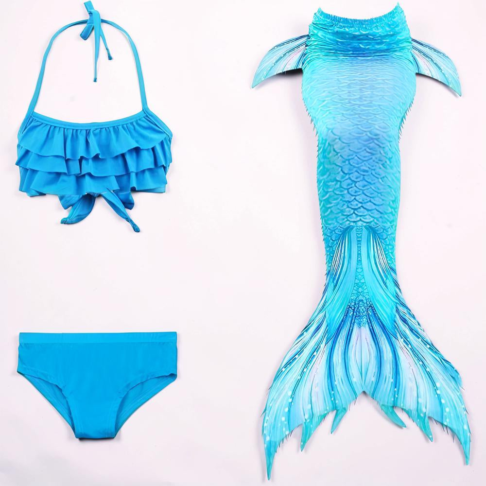 Mermaid Swimsuit Three Piece Costume Set for Girls