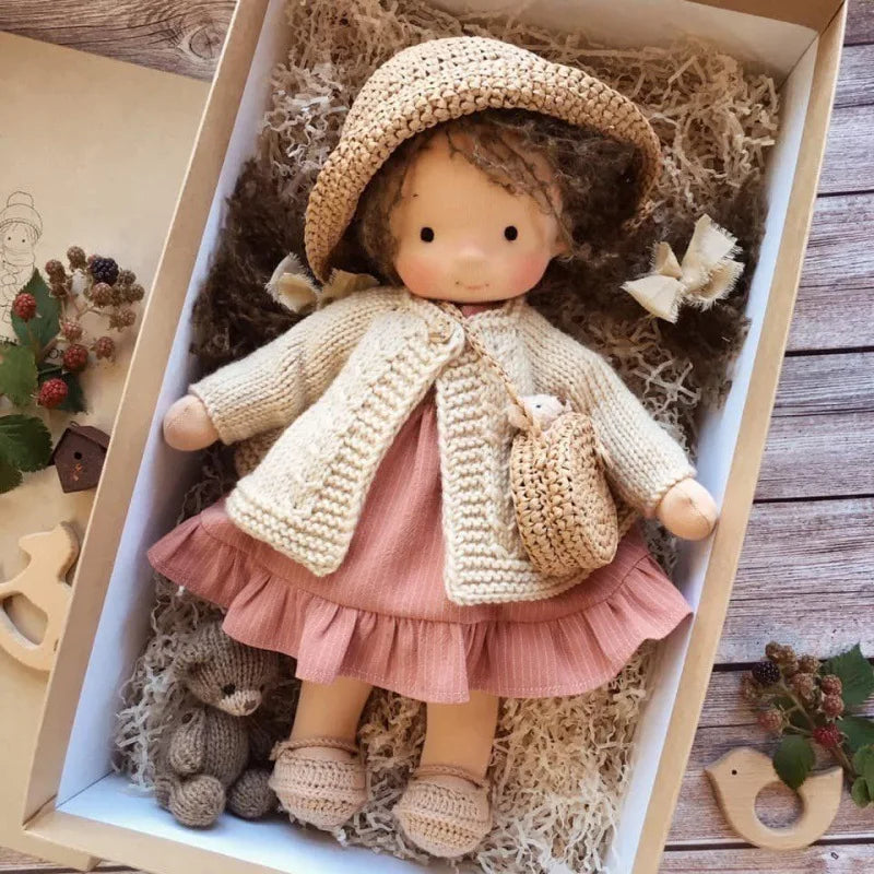 Mina | Handmade Plush Cotton Doll – Waldorf-Inspired Soft Toy | Fabric Box Set | For Kids’ Birthday & Kawaii Playtime Fun