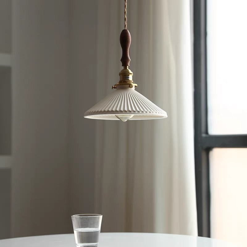 Retro Pleated Ceiling Pendant Light in Modern Ceramics