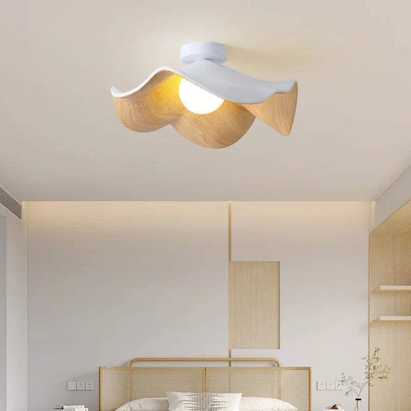 Ceiling Light with Wood Effect Flower Shade