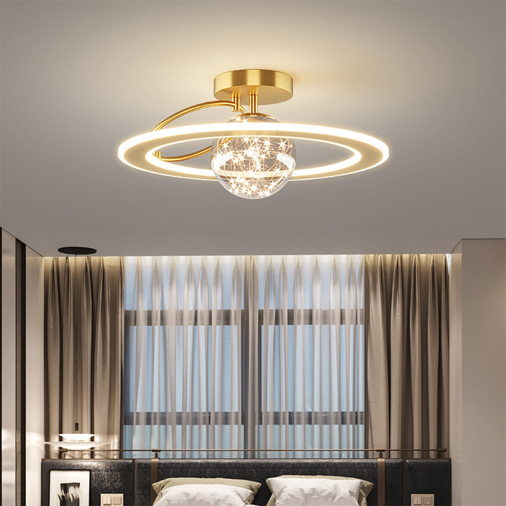 Glass Ceiling Lamp with Modern Golden Starry Design