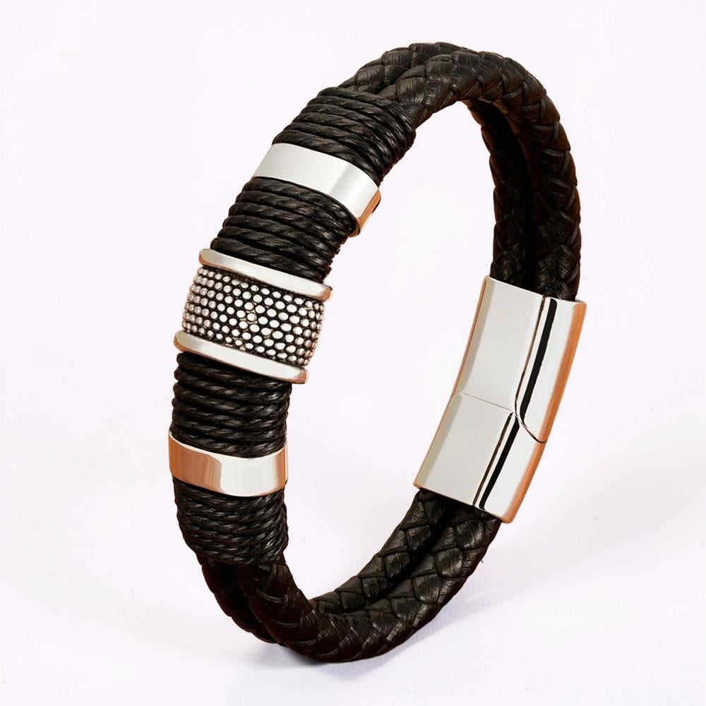 Bracelet for Men Braided Wristband with Magnetic Clasp Jewelry