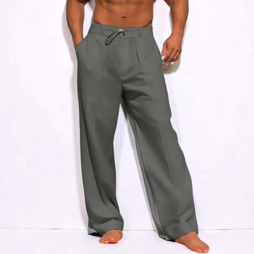 Casual Relaxed Fit Drawstring Straight Leg Trousers for Men