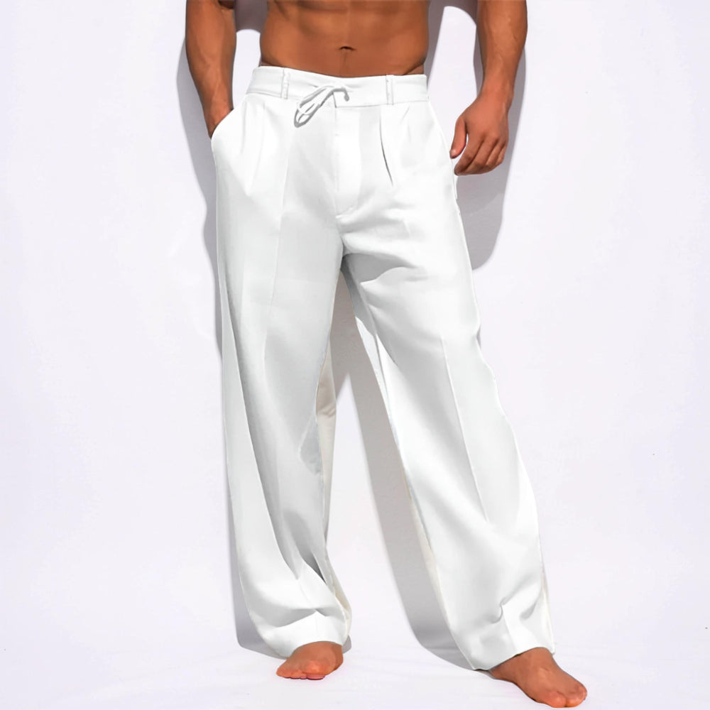 Casual Relaxed Fit Drawstring Straight Leg Trousers for Men