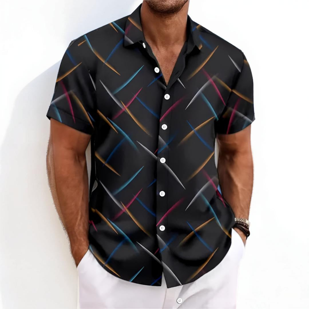 Short Sleeve Geometric Button Shirt for Men