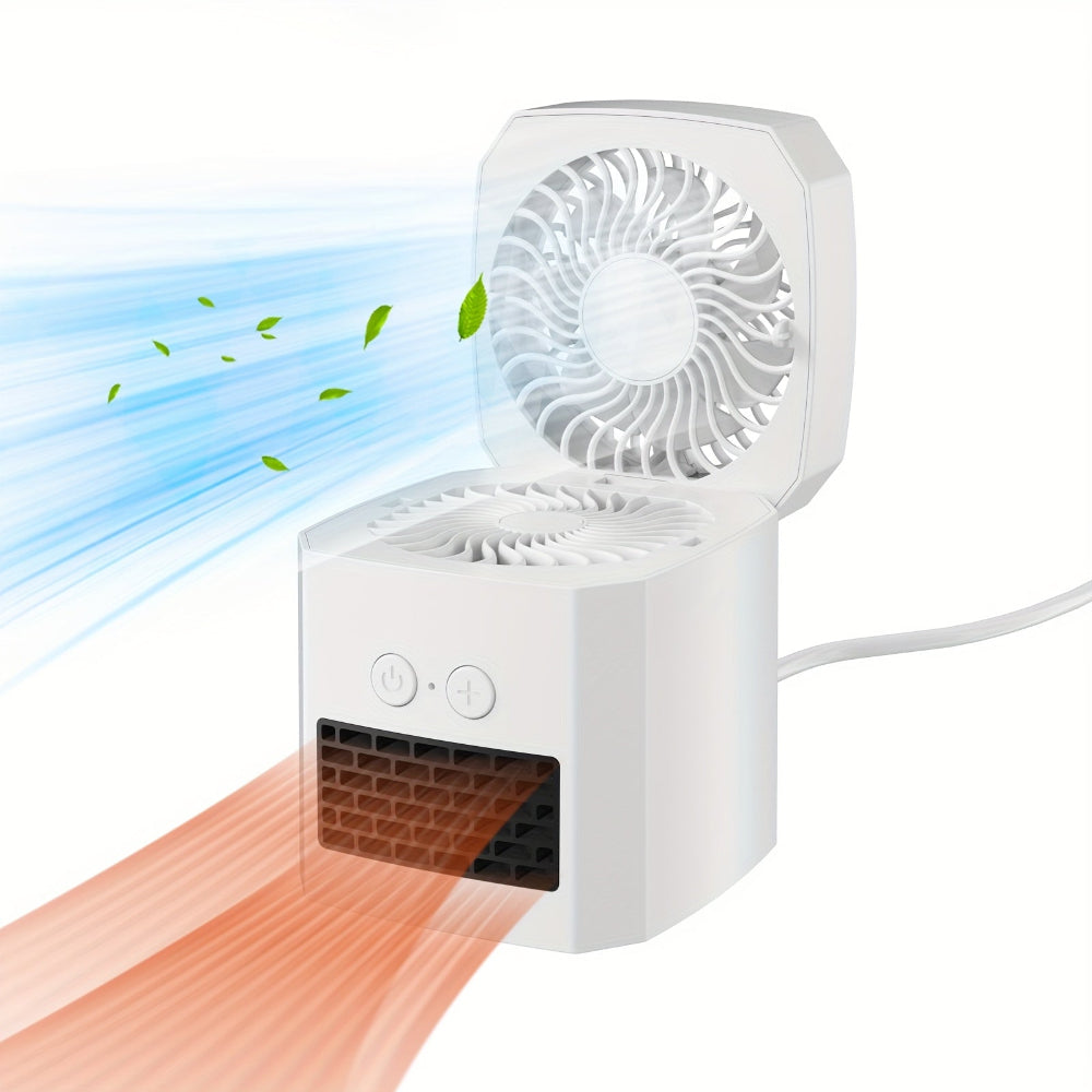 Mini Electric Space Heater and Cooling Fan Portable Desktop Heater