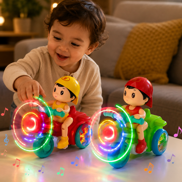 Musical Light Up Rotating Sensory Vehicle Motorcycle Toy