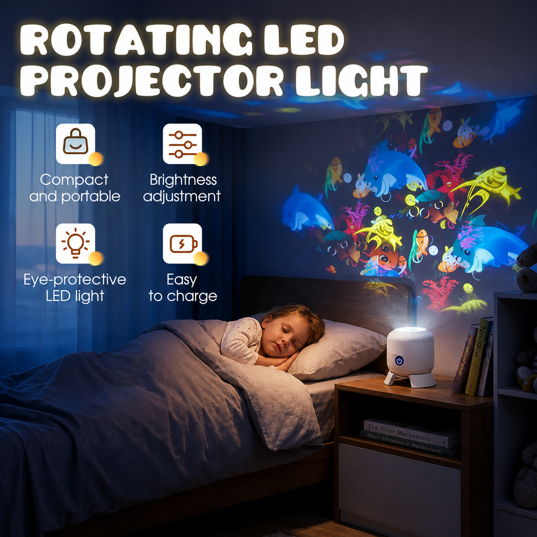 Rotating Ocean Room Lamp Night Light Projector