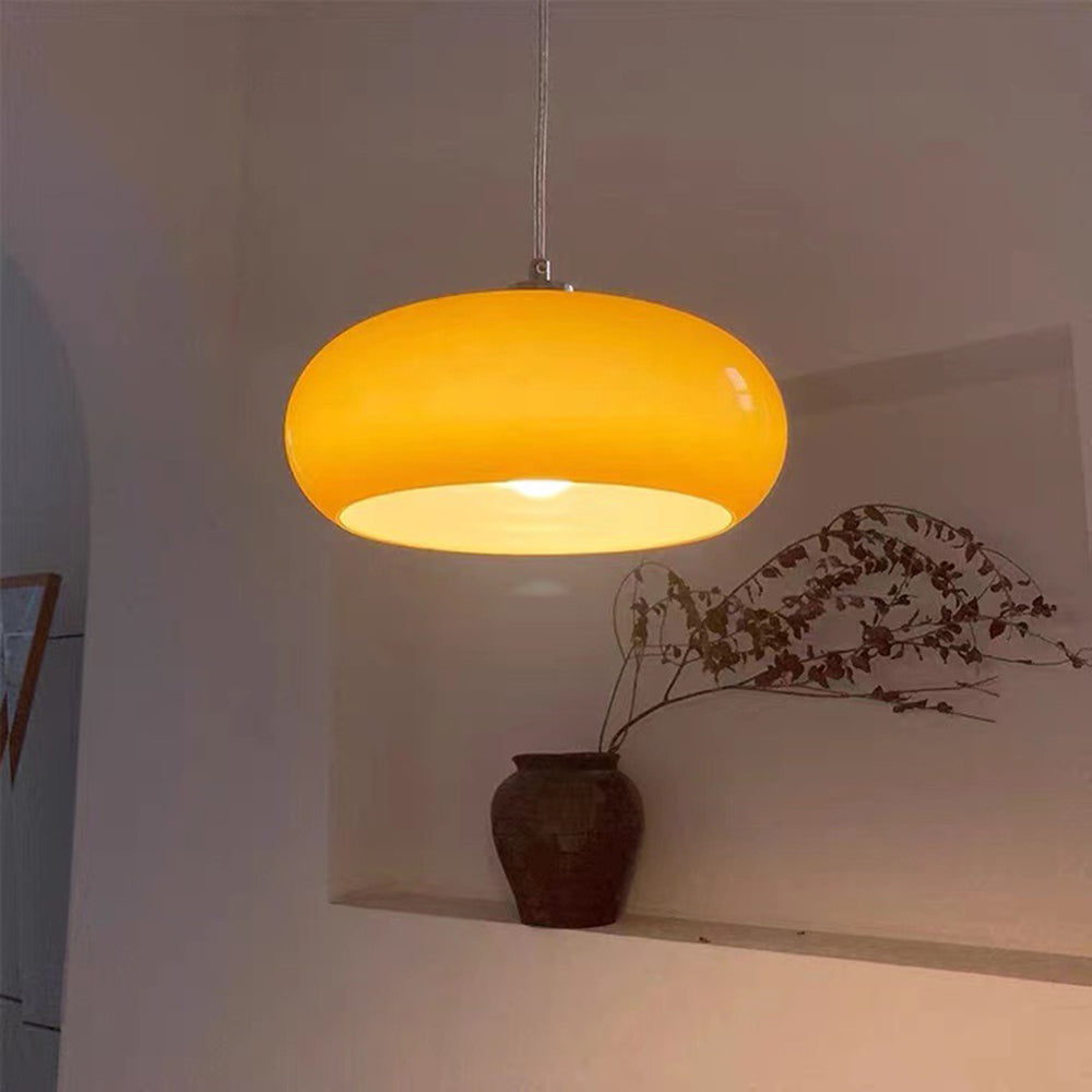 Round Glass Pendant Light in Vintage Bauhaus Style