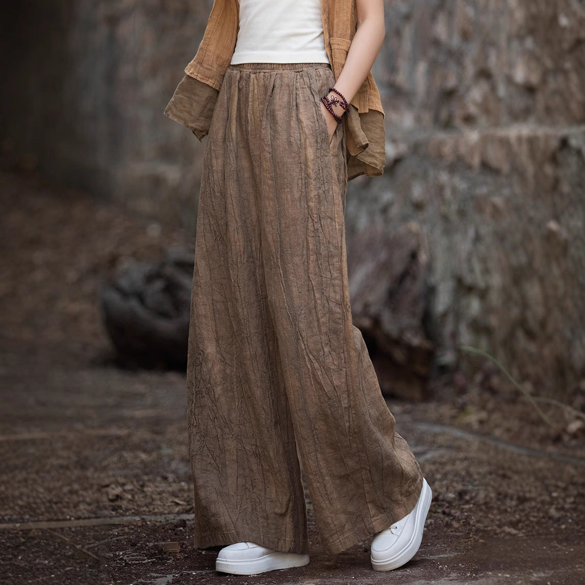 Ava’s Wide-Leg Trousers – Linen Cotton Blend – Relaxed Fit – Elastic Waistband Casual Style