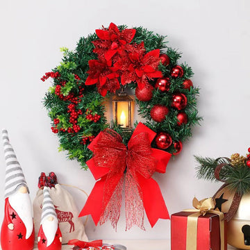 Red Christmas Wreath Ornament With LED Lights