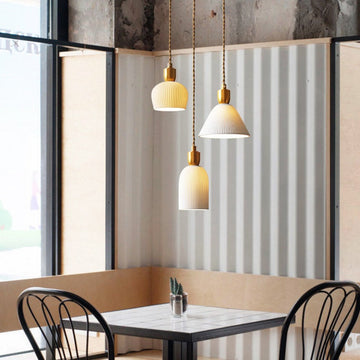 Ceramic Brass Cocoon Pendant Lamp with Retro Pleated Design
