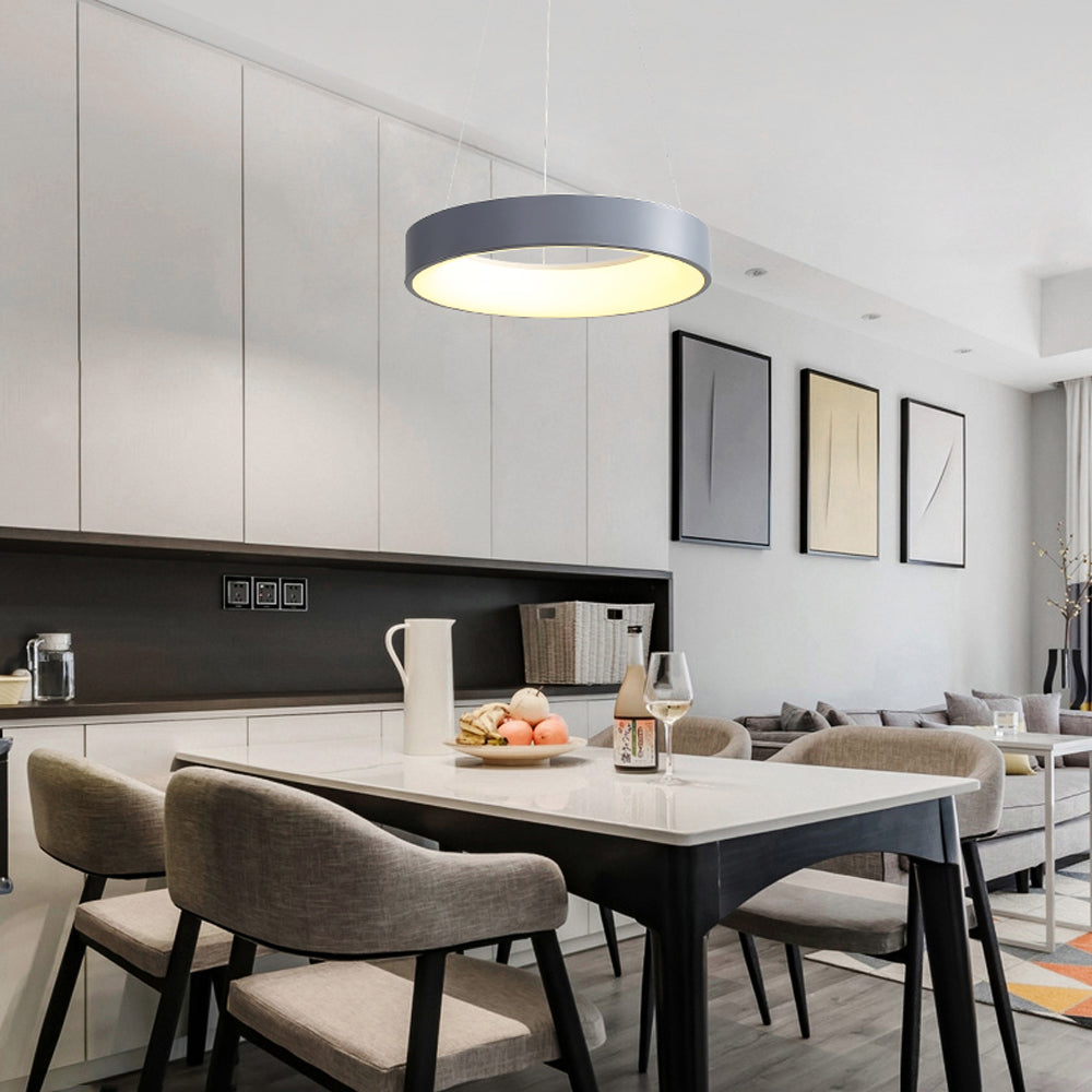 Ribbed Hoop Pendant Ceiling Lights with White LED