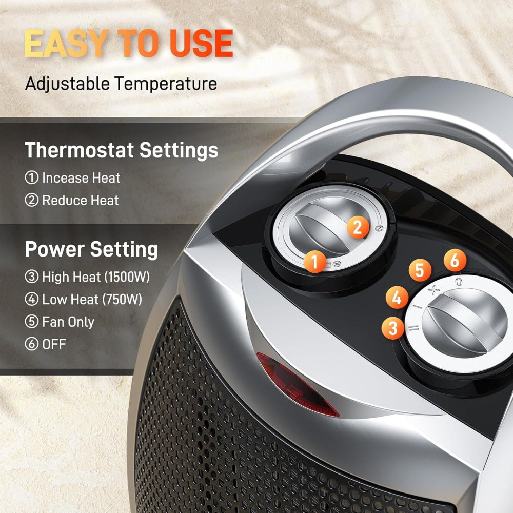 Portable Electric Space Heater Adjustable Thermostat Indoor Use