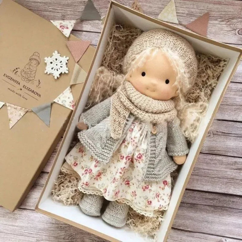 Ava | Soft Cotton Plush Doll – Waldorf Handmade Toy with Fabric Box | Kawaii Design | For Children’s Birthday & Everyday Play