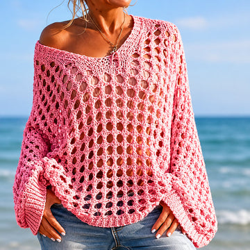 Cover Up Crochet Sweater Loose Fit Beach Pullover Top
