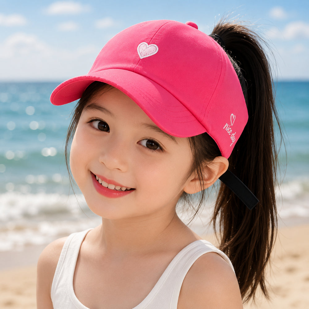 Kids Baseball Cap for Summer with Ponytail and Sun Protection