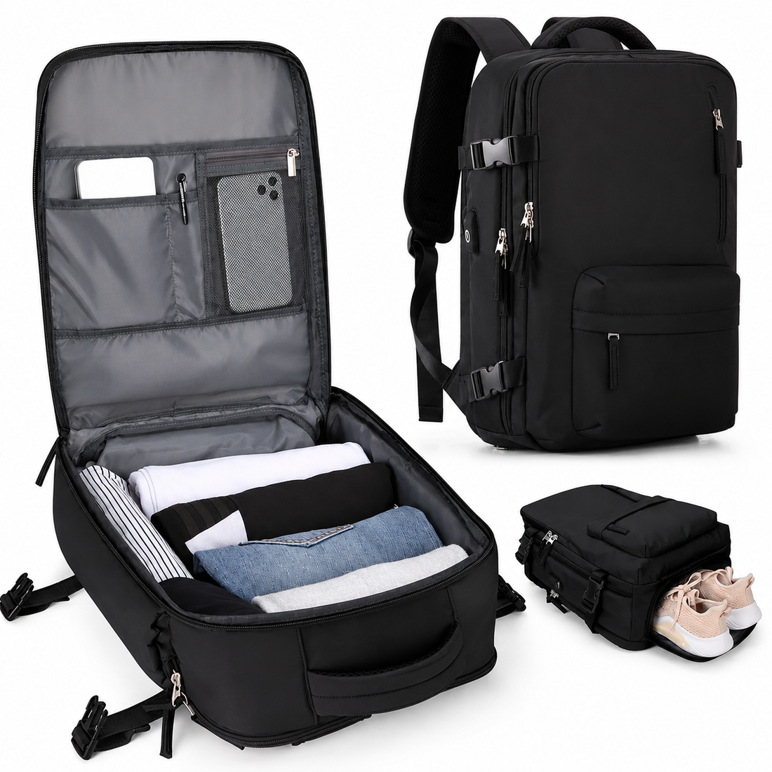 Travel Backpack with Shoe Pocket and Laptop Organizer