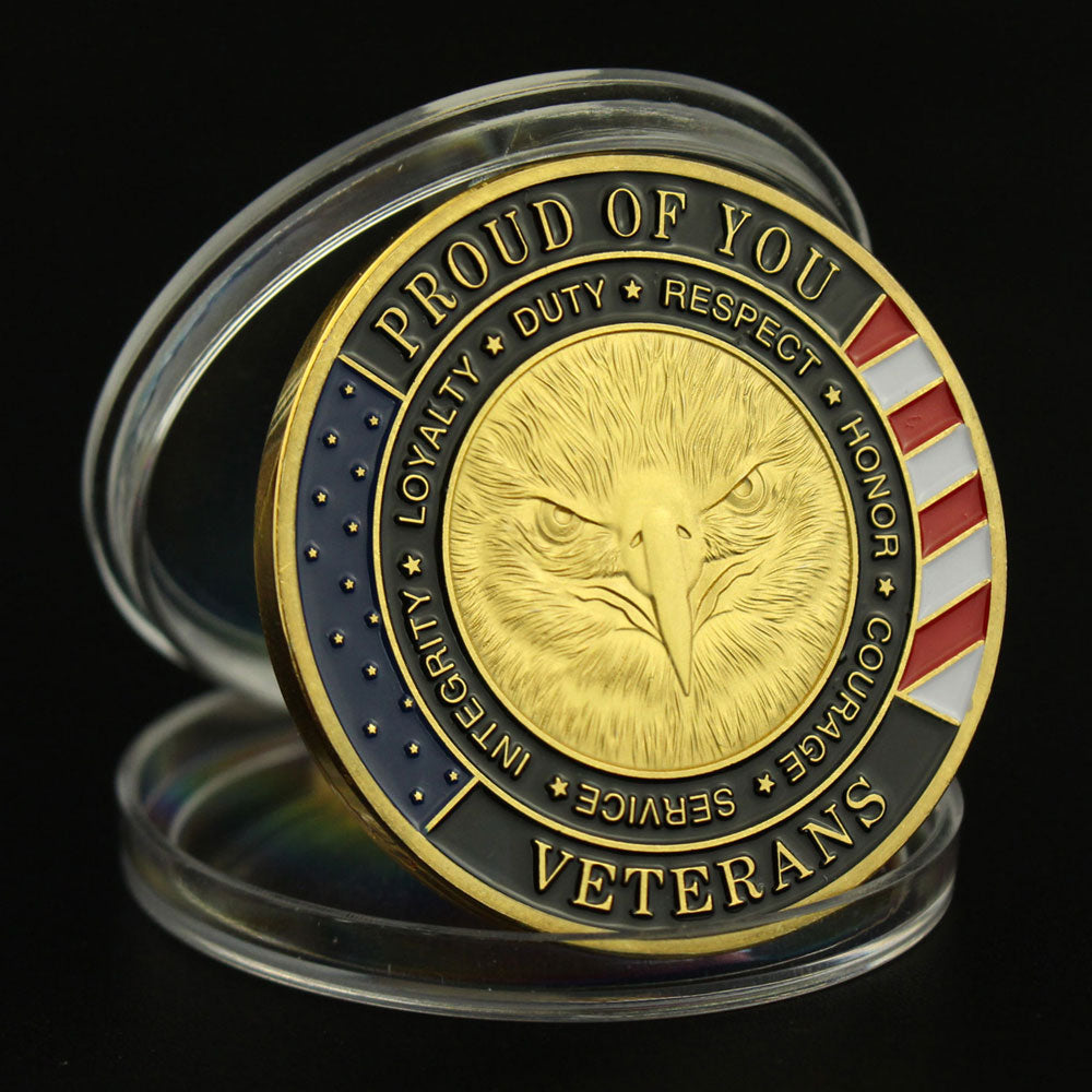 Veterans Day Challenge Coin Gift Gold Eagle Military Service Medal